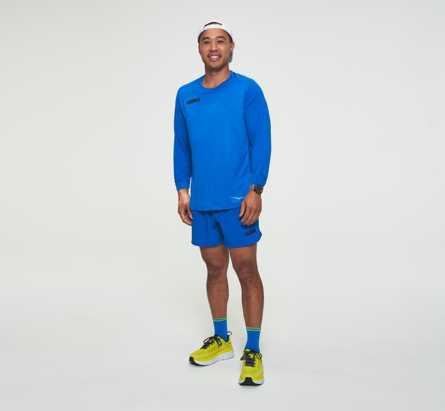 Hoka One One Top Erkek Mavi - Performance Long Sleeve - OP5201937